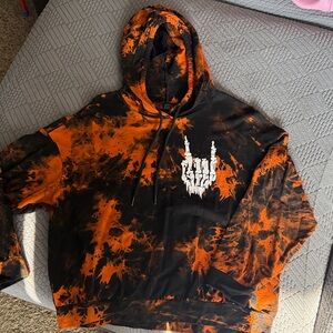 SHEIN Black and Orange Tie-Dye Hoodie